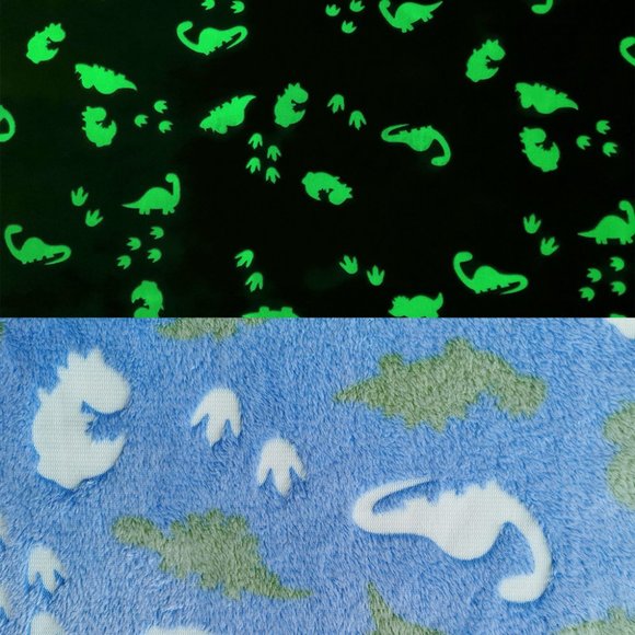 Glow in The Dark Dinosaur Sherpa Dino Blanket Throw | Blue - Picture 3 of 4